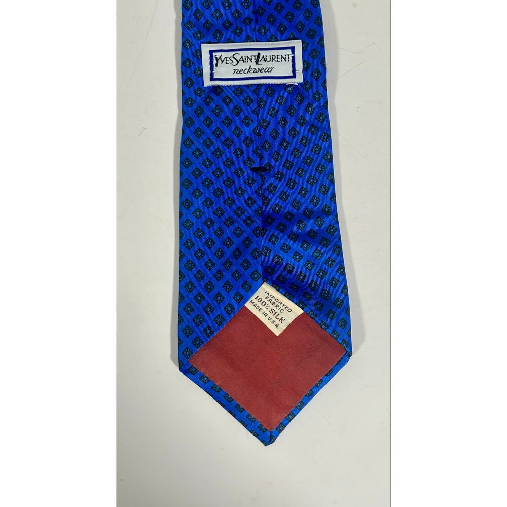 Yves Saint Laurent Blue Geometric Silk Tie Made in USA –Vintage Designer